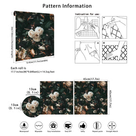 Floralplus Black Floral Wallpaper thick vinyl with durable finish