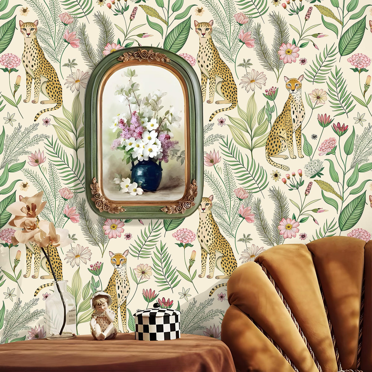 Floralplus leopard jungle wallpaper closeup cheetahs shows vibrant colors