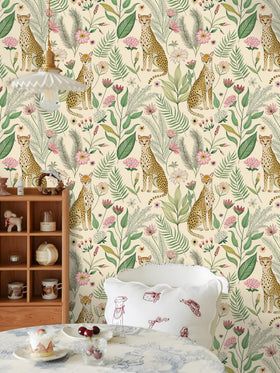Floralplus leopard jungle wallpaper flowers and leaves brightens spaces