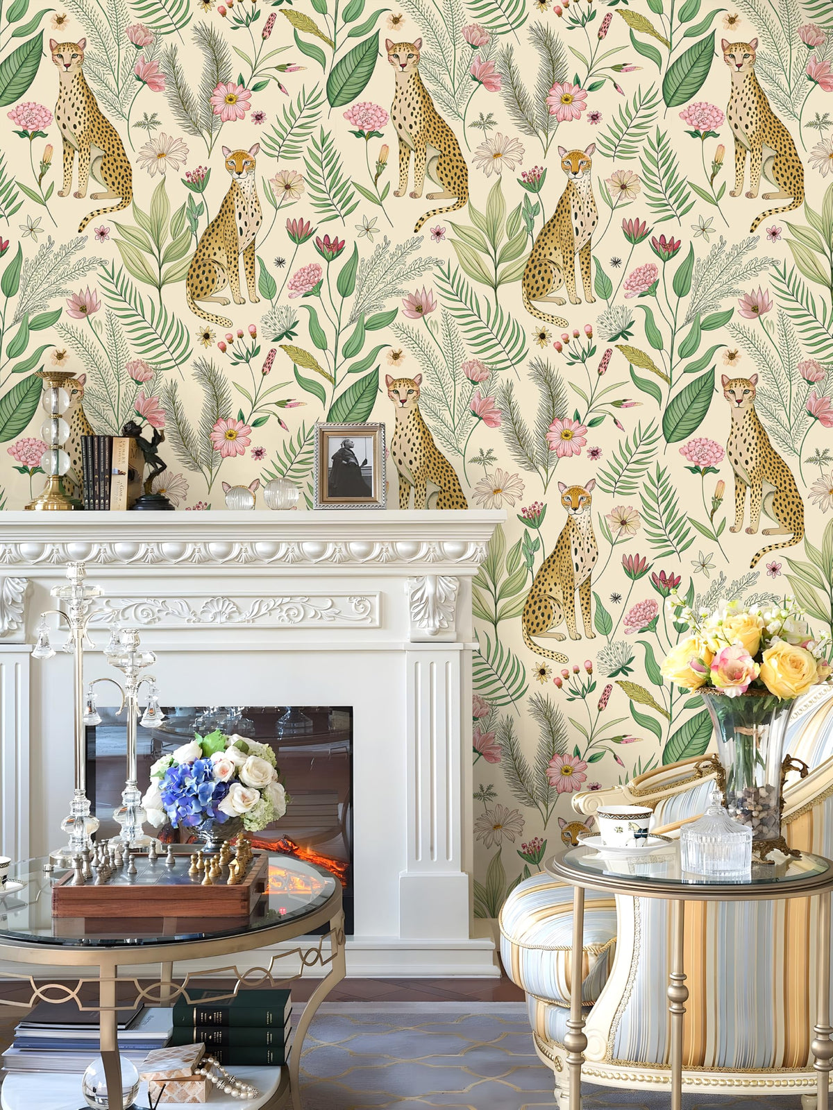 Floralplus leopard jungle wallpaper grid-back for precise measuring