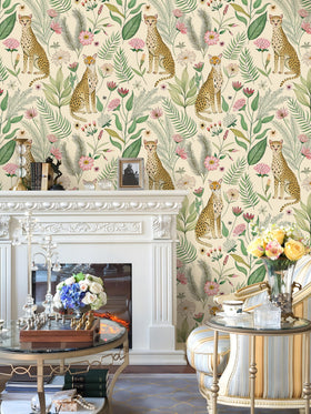 Floralplus leopard jungle wallpaper grid-back for precise measuring
