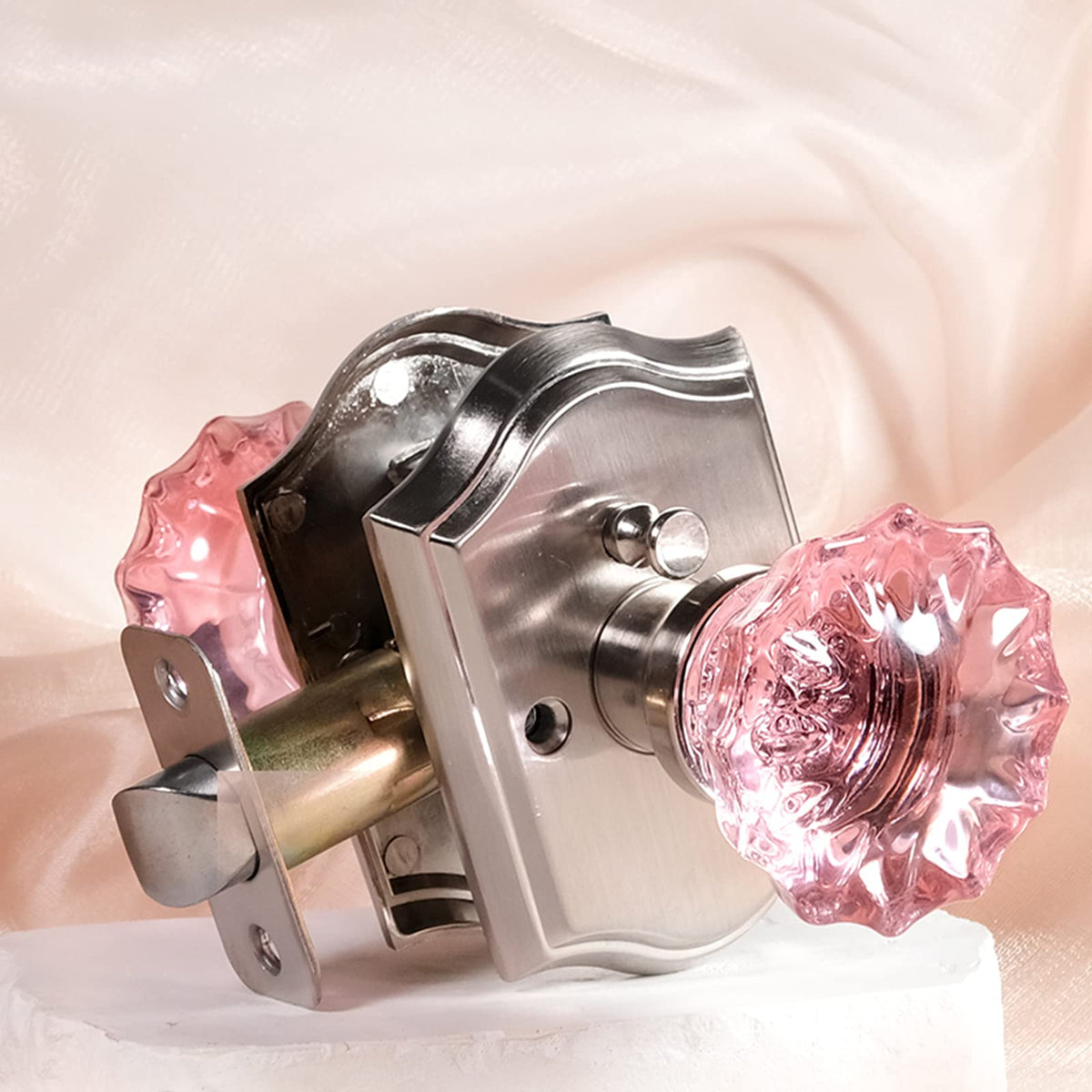Floresita crystal door knob with rose shape and privacy lock for elegant interiors