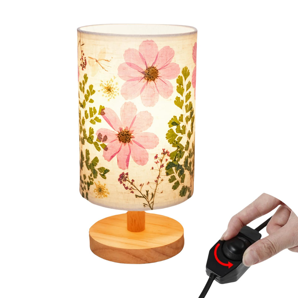 Floresita dried flowers table lamp closeup with pressed blooms for cozy ambiance.