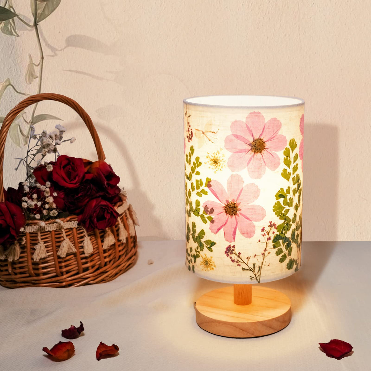 Floresita pressed-flowers lampshade adds colorful focal point for living spaces.