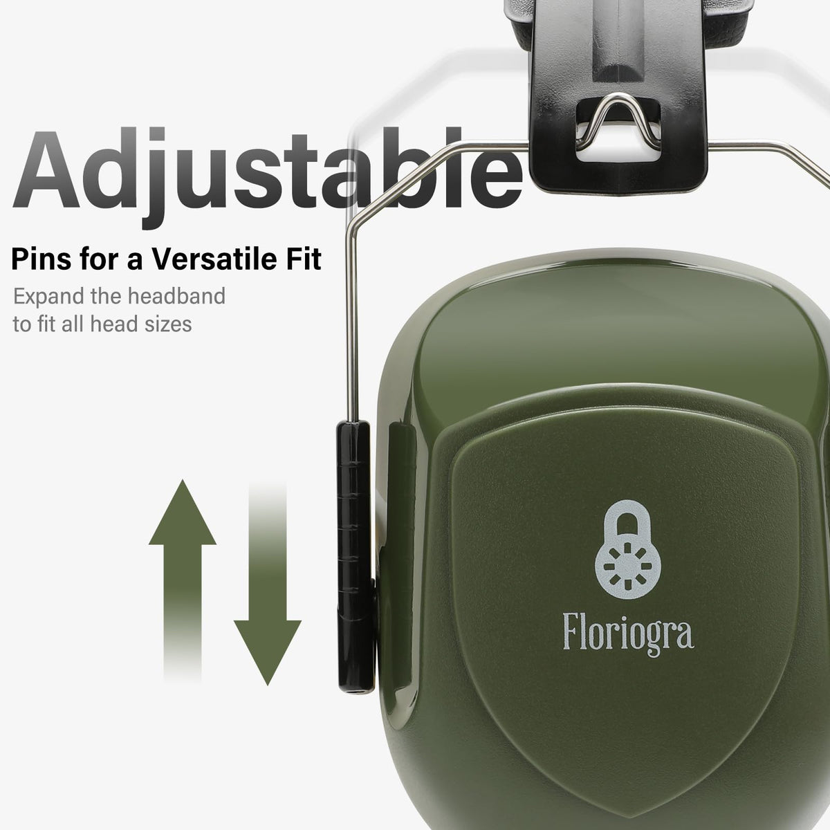Floriogra ear muffs with 360-degree rotatable pins for a customized, comfortable fit.