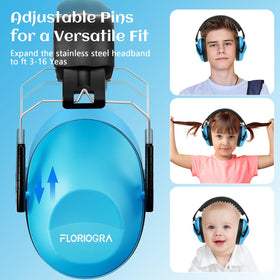 Floriogra kids earmuffs adjustable headband for secure, snug fit.