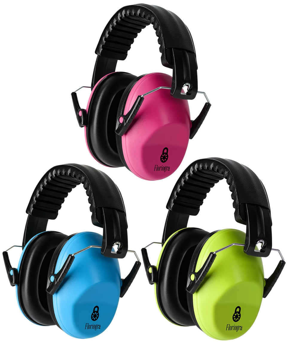 Floriogra three-pack kids headphones in bright colors for easy visibility during trips.