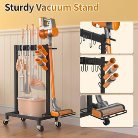 FLOUREE mop and broom hangers organize multiple tools neatly and accessibly.