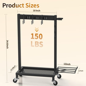 FLOUREE vacuum stand integrated into cleaning organizer for upright storage.