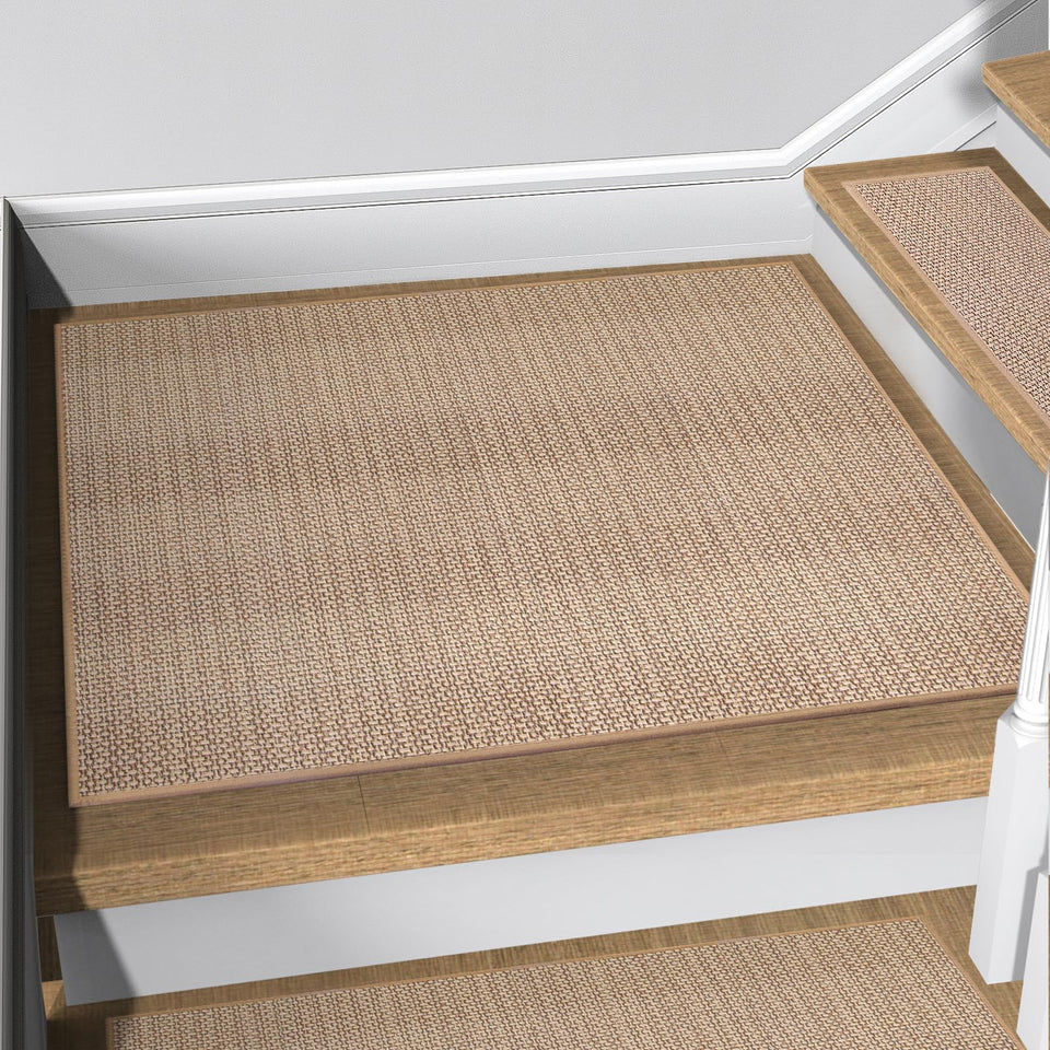 Flowafoli stair tread beige 31x31 on wood stairs improves grip and safety