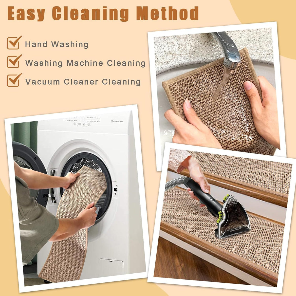 FlowaFoli stair treads are machine washable for easy cleaning.