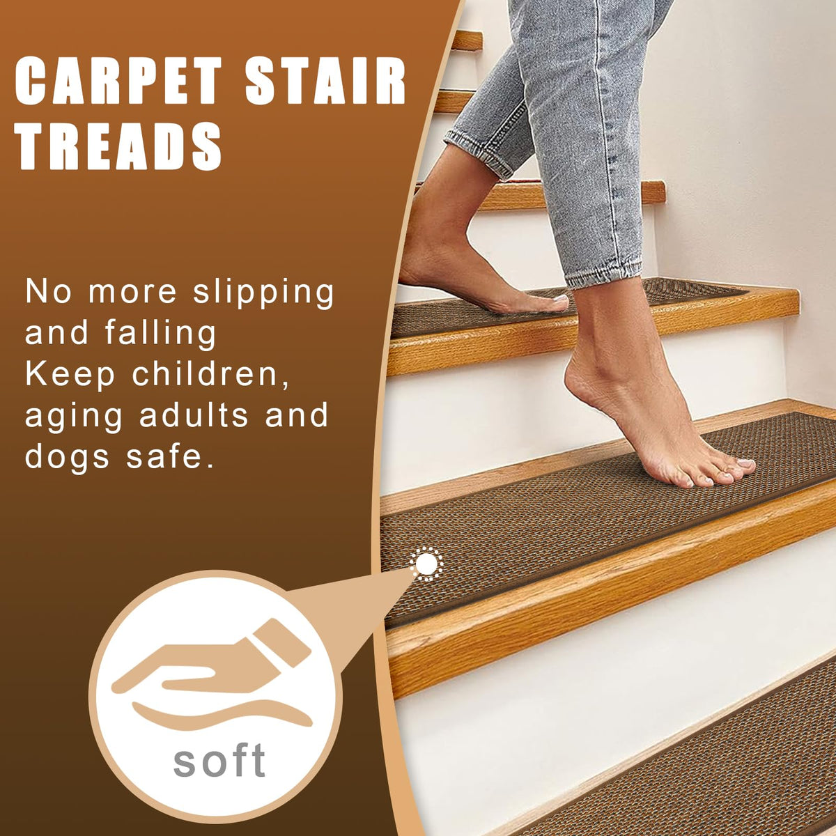 FlowaFoli stair treads are machine washable for easy cleaning on wood stairs.