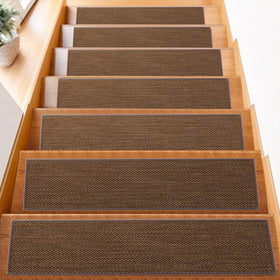 FlowaFoli stair treads with non-slip backing on wood steps for safety.