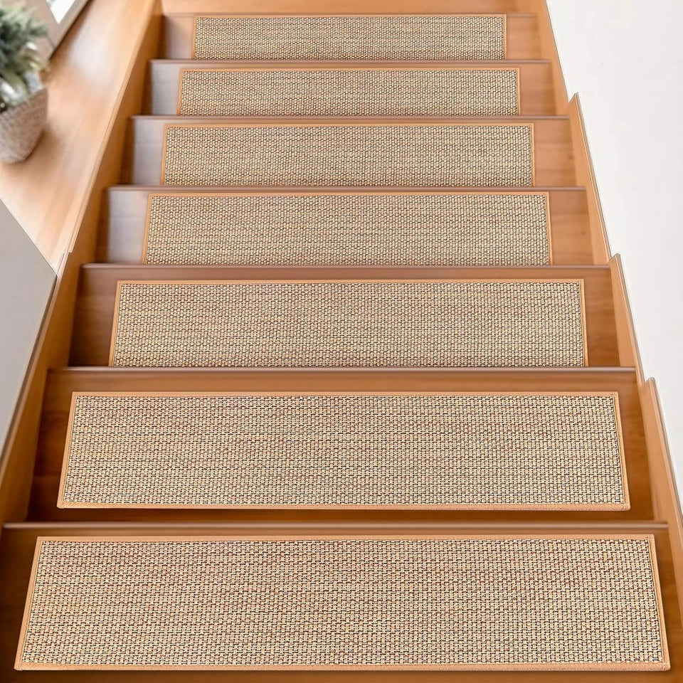 FlowaFoli stair treads on wooden steps provide a secure, non-slip grip.