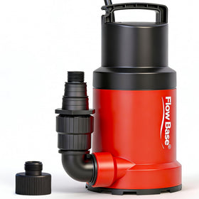 Flowbase 1HP sump pump front view showing rapid water transfer capability
