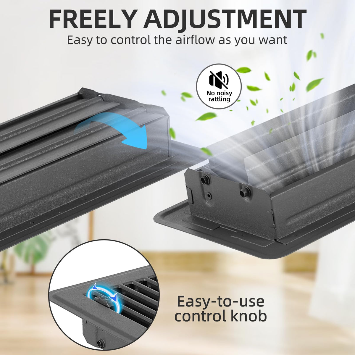 Flowild adjustable damper allows precise airflow control with quiet operation.