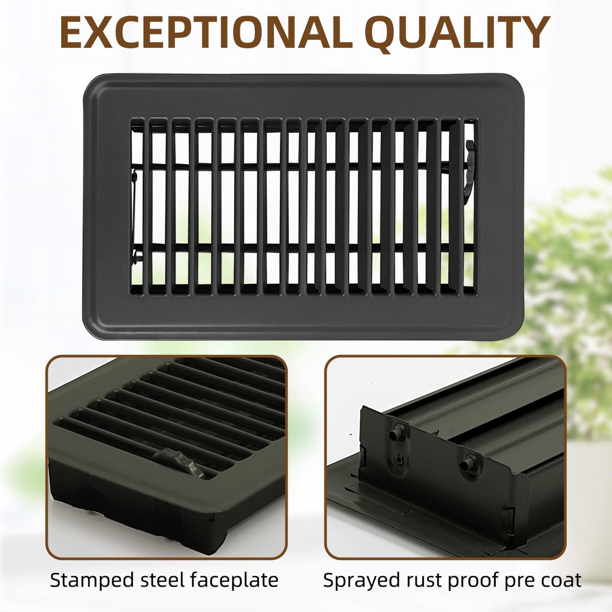 Flowild black 4x8 floor register cover with sleek finish for versatile room styling.