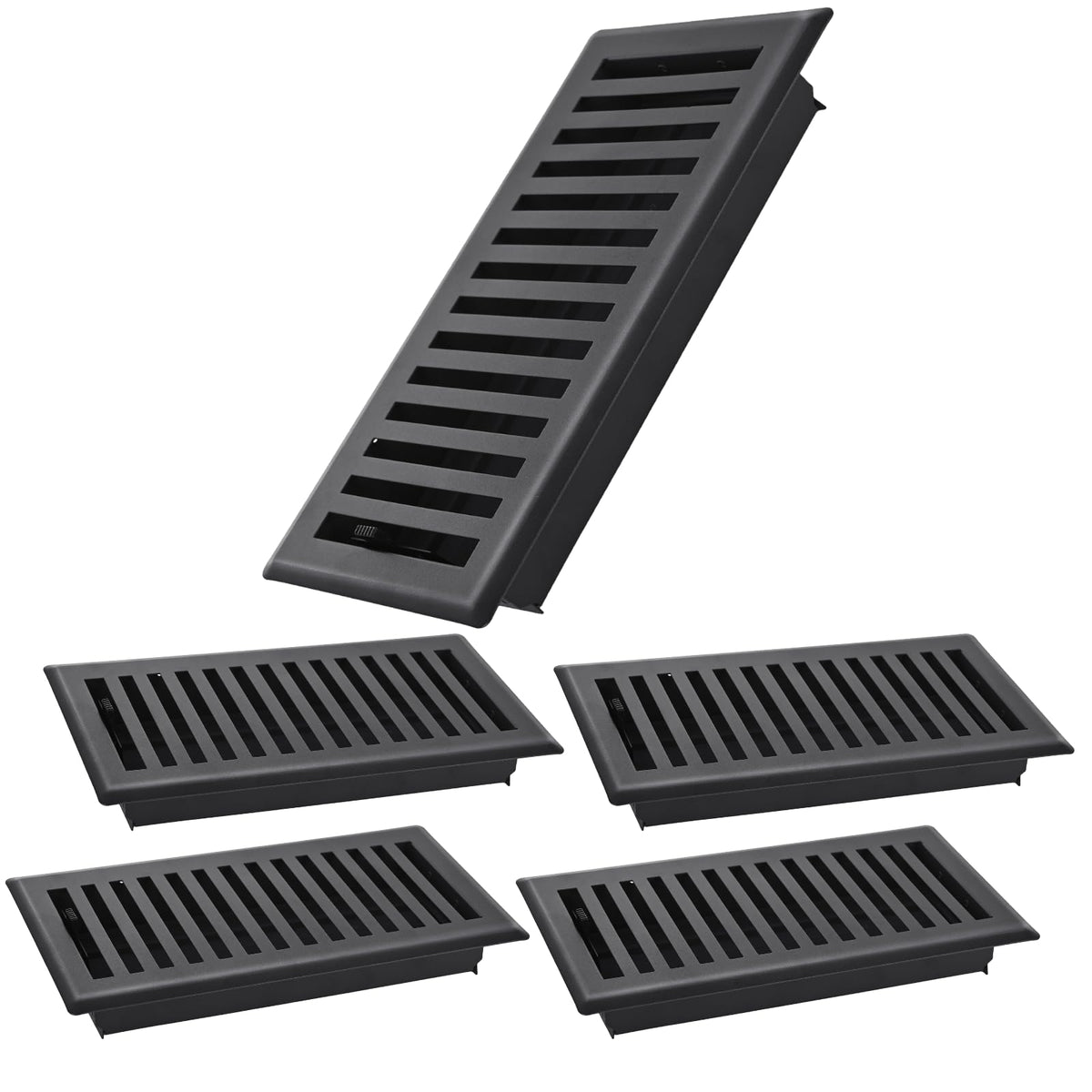 Flowild floor register 4x10 front view in matte black showing sturdy construction.