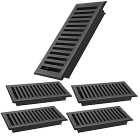 Flowild floor register 4x10 front view in matte black showing sturdy construction.