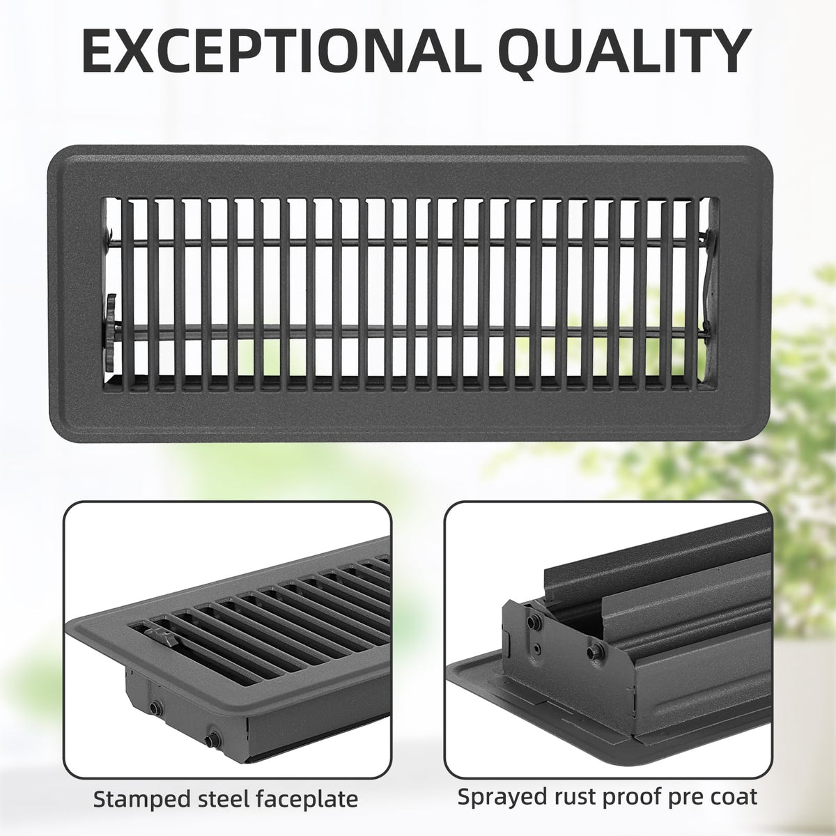 Flowild rustproof steel vent cover demonstrates durable construction for year-round use.