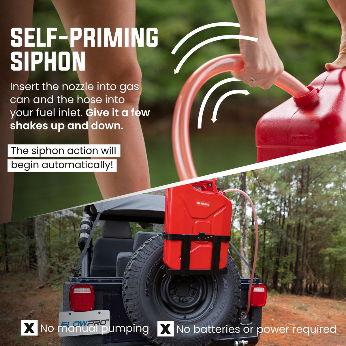 FlowPro siphon at 4 GPM, rapid fuel transfer.