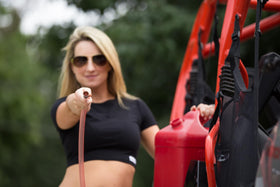 FlowPro water siphon draining a backyard pool safely.