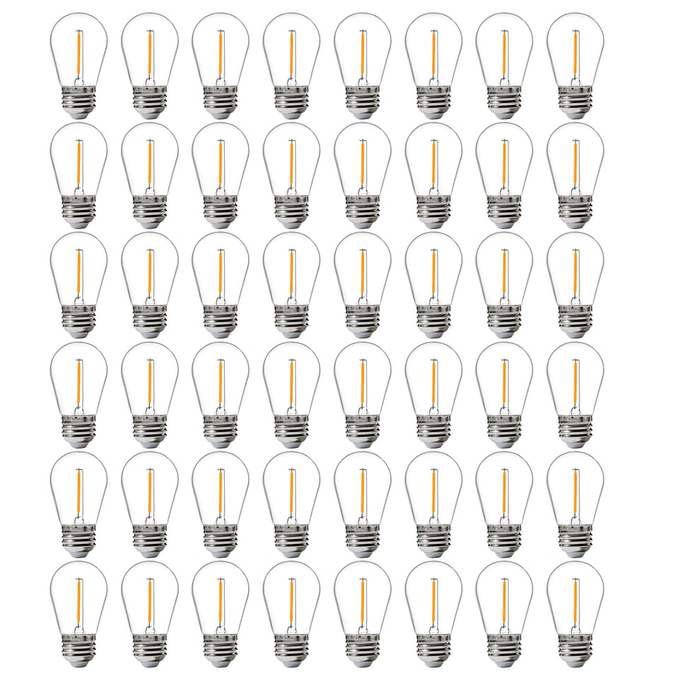 FLSNT 48-pack LED S14 replacement bulbs for outdoor string lights boost energy efficiency.