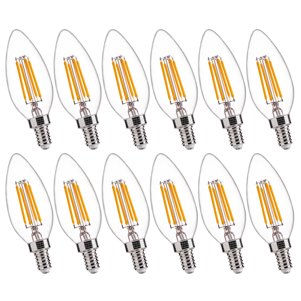 FLSNT B11 E12 LED candelabra bulbs deliver warm candlelight ambience.