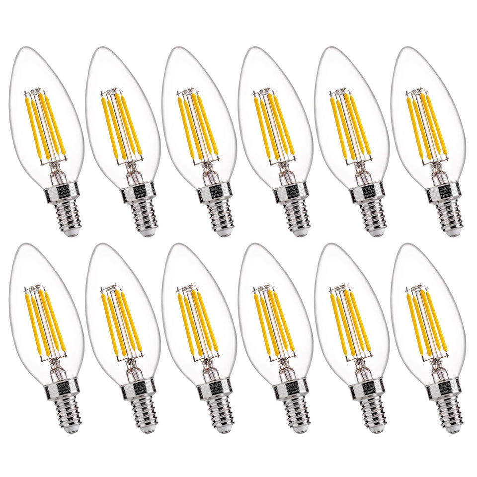 FLSNT B11 LED chandelier bulb provides 550lm with smooth dimming for warm ambiance.