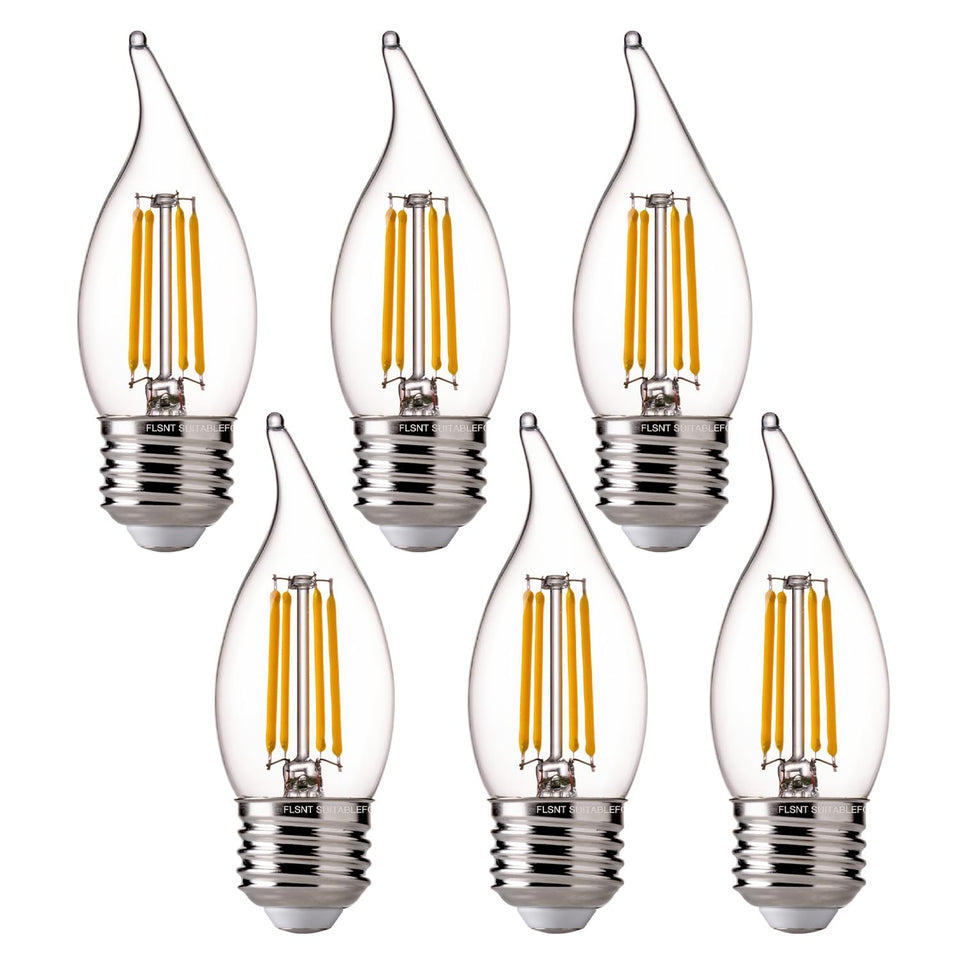FLSNT CA11 dimmable LED flame-tip bulb for a chandelier with energy efficiency