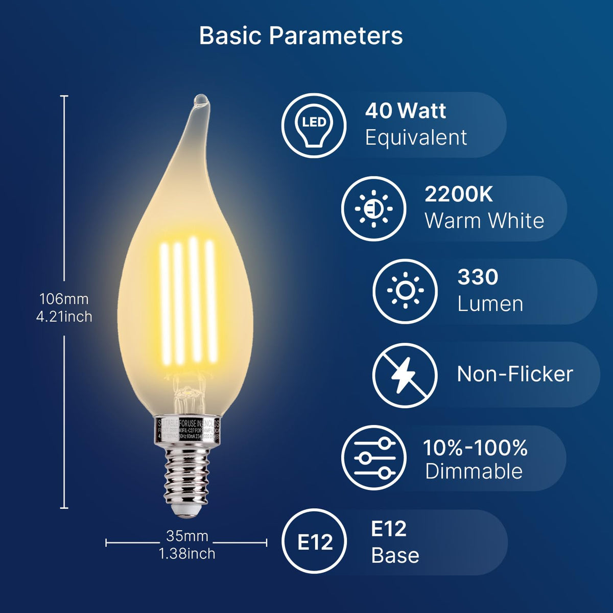 FLSNT CA11/E12 LED bulb delivers warm 2200K light for inviting interiors