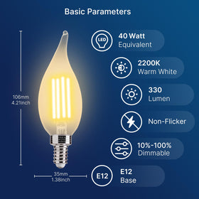 FLSNT CA11/E12 LED bulb delivers warm 2200K light for inviting interiors