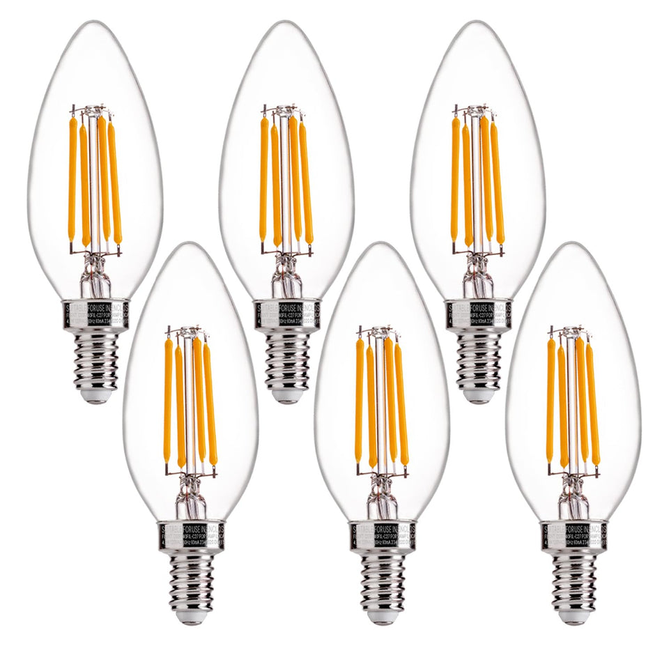FLSNT clear filament bulb closeup for warm ambient lighting.