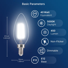 FLSNT clear glass B10 LED bulb emphasizes clean aesthetics and even illumination.