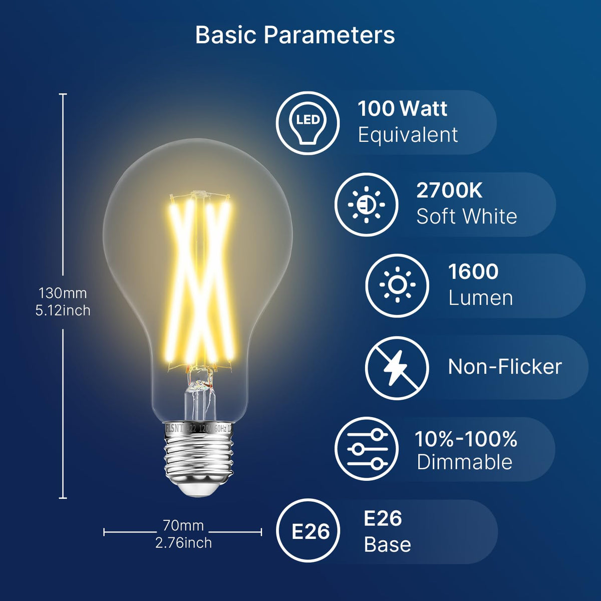 FLSNT dimmable A21 close-up highlighting dimming capability.