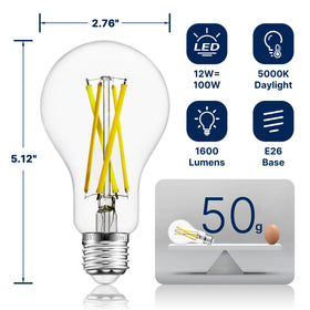 FLSNT dimmable A21 LED bulb compatible with most dimmers for customizable brightness.