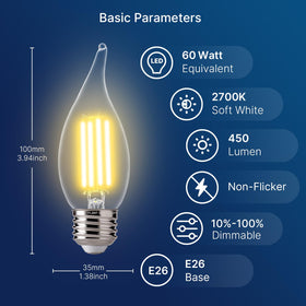 FLSNT dimmable candle bulbs close-up, compatible with many dimmers for adjustable mood