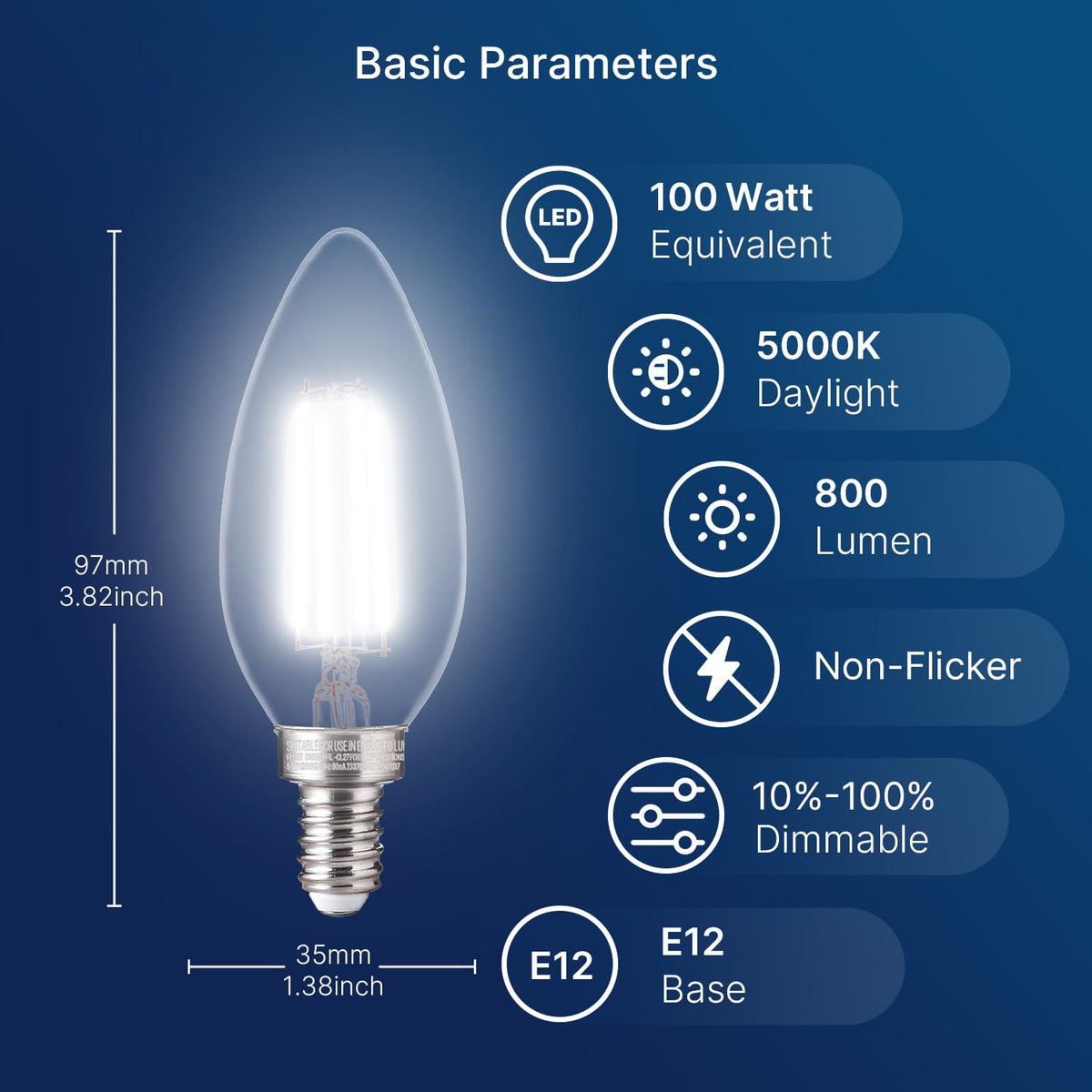 FLSNT dimmable LED bulb compatible with most dimmers for smooth lighting