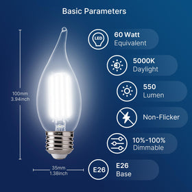 FLSNT dimmable LED bulbs with E26 base for versatile, customizable brightness.