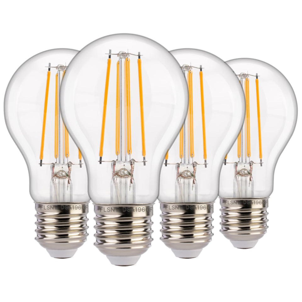 FLSNT dusk-to-dawn sensor bulb closeup showing built-in photocell for automatic outdoor lighting