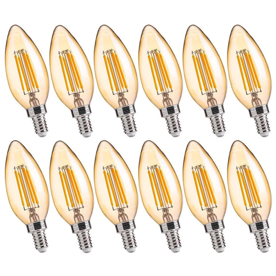 FLSNT LED candelabra bulb with amber glass finish for warm ambience.