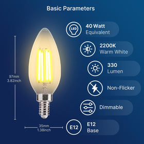 FLSNT dimmable candelabra bulb compatible with most dimmers.