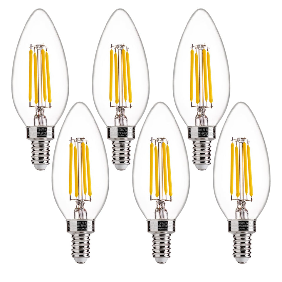 FLSNT LED chandelier bulb with 60W-equivalent brightness for elegant overhead lighting.