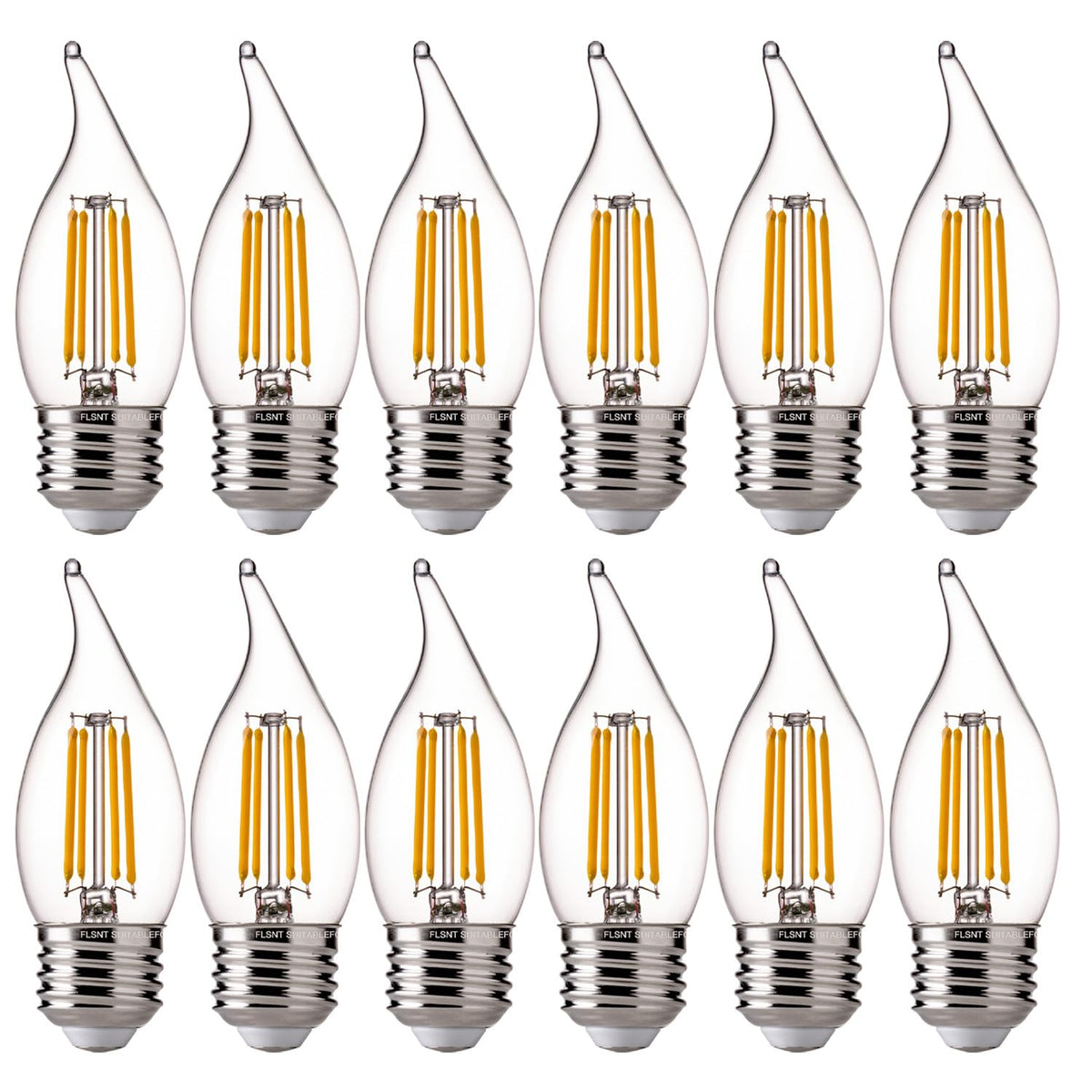 FLSNT LED flame-tip bulbs front view showing energy efficiency for home lighting