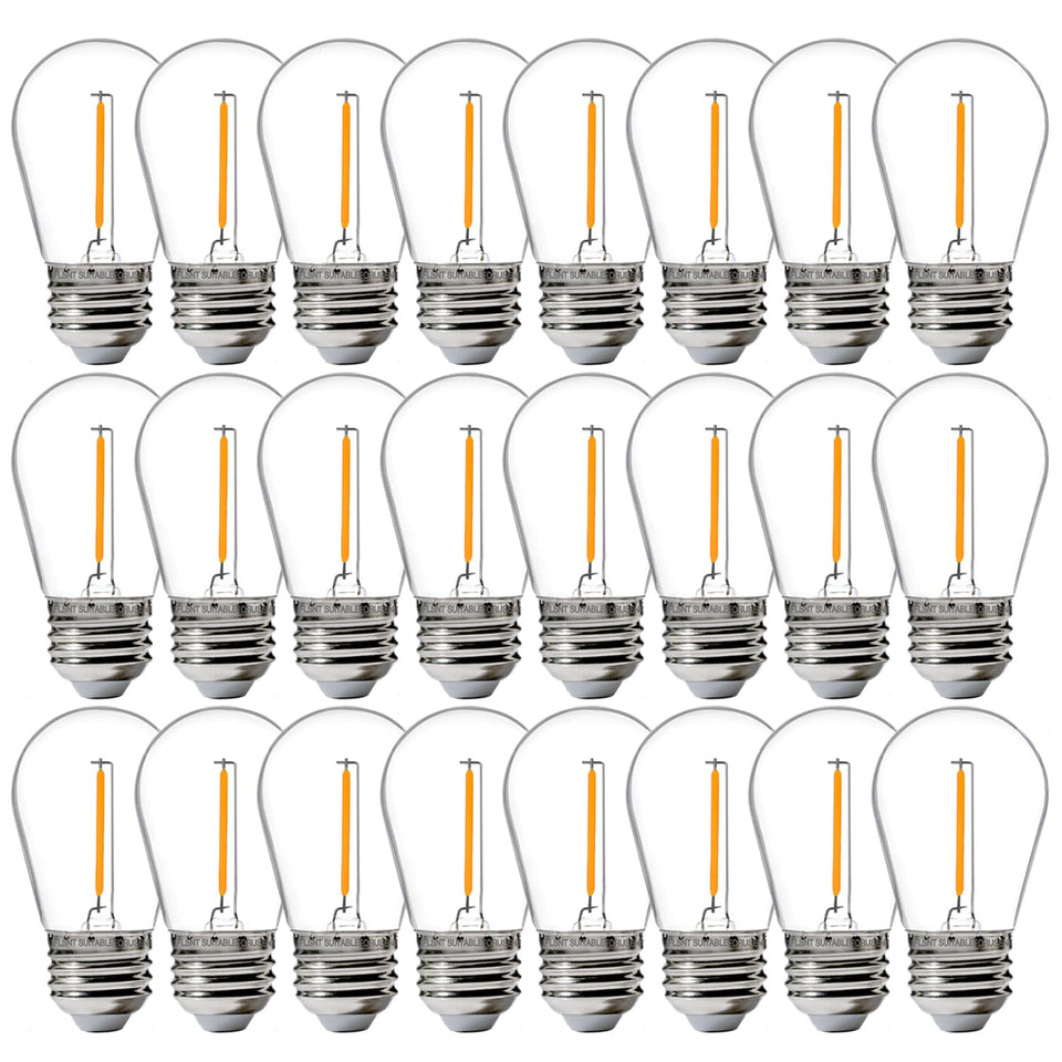 FLSNT S14 bulb outdoors, warm white 1W for steady atmospheric lighting.