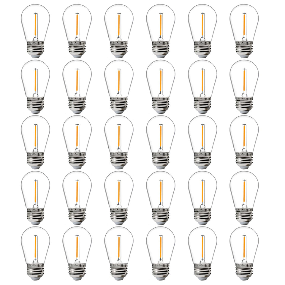 FLSNT S14 LED outdoor bulbs delivering 2200K warm light with energy efficiency.
