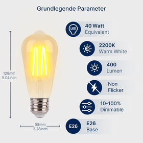 FLSNT ST19 LED filament bulb with 2200K warm glow for intimate ambience.