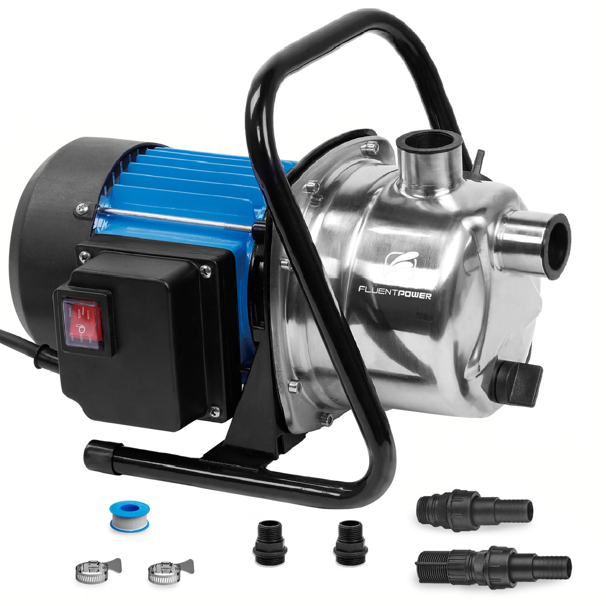 FluentPower 1HP portable garden transfer pump front view for efficient water transfer