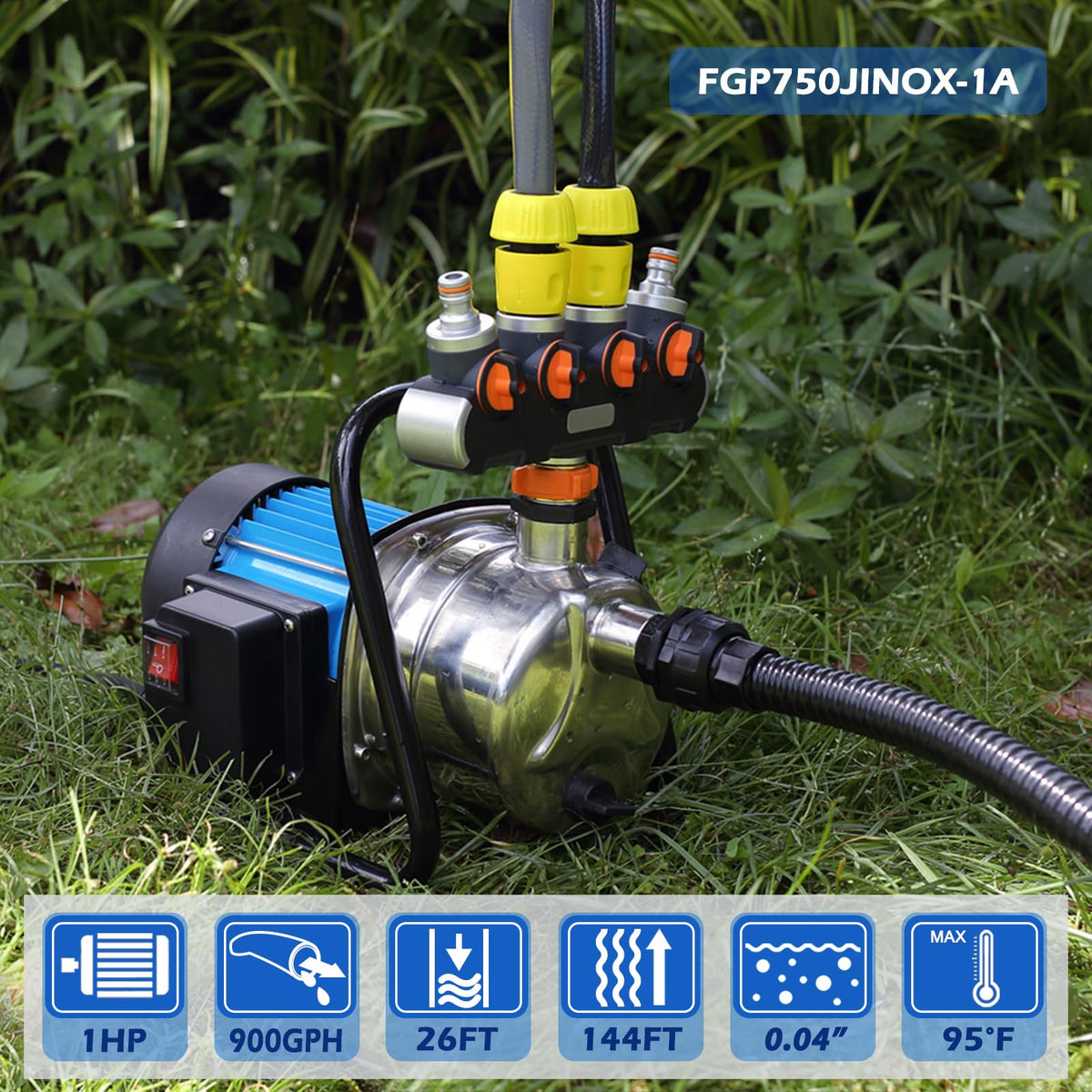 FluentPower 1HP sprinkler booster pump priming port for quick setup