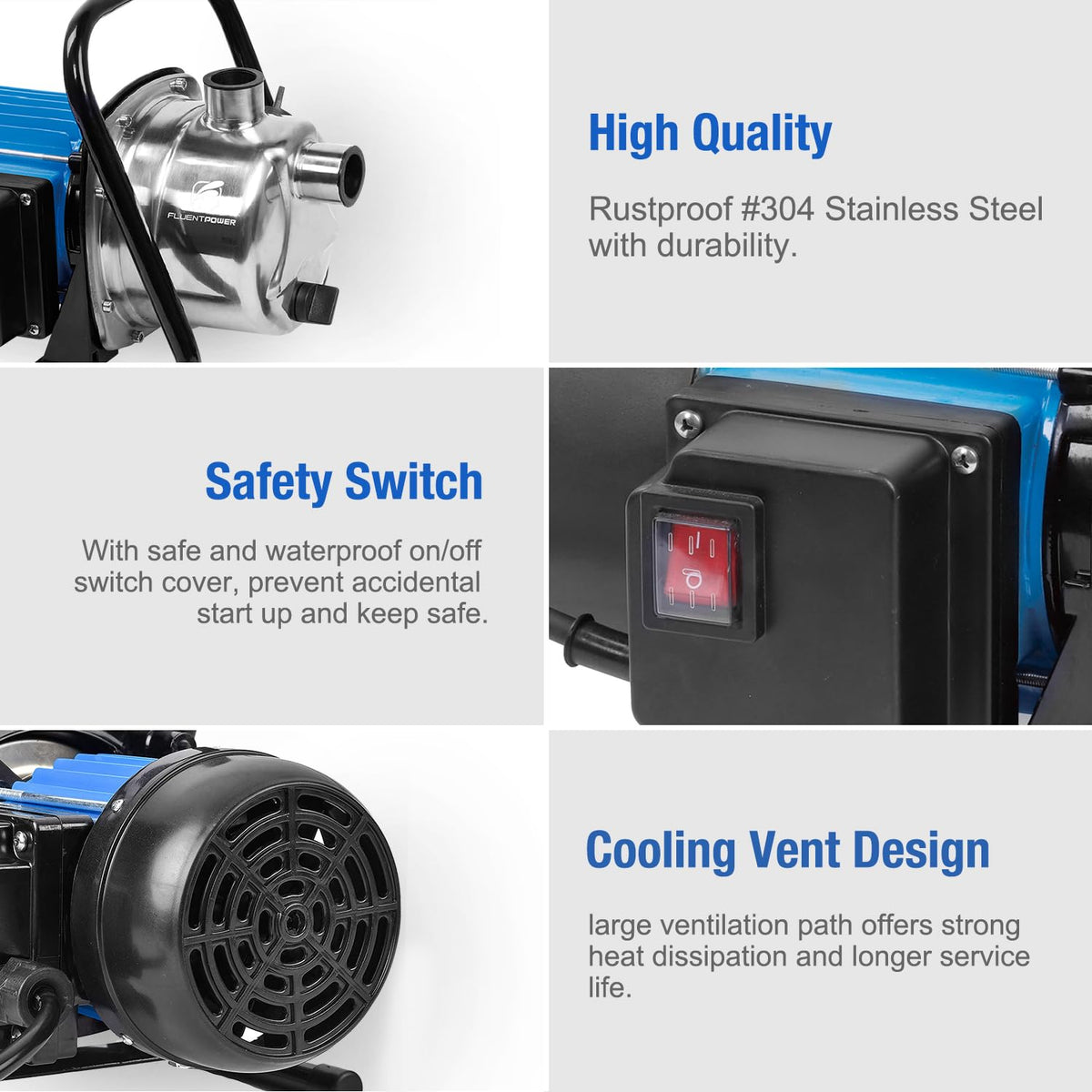 FluentPower 1HP water pump with accessories for irrigation connections